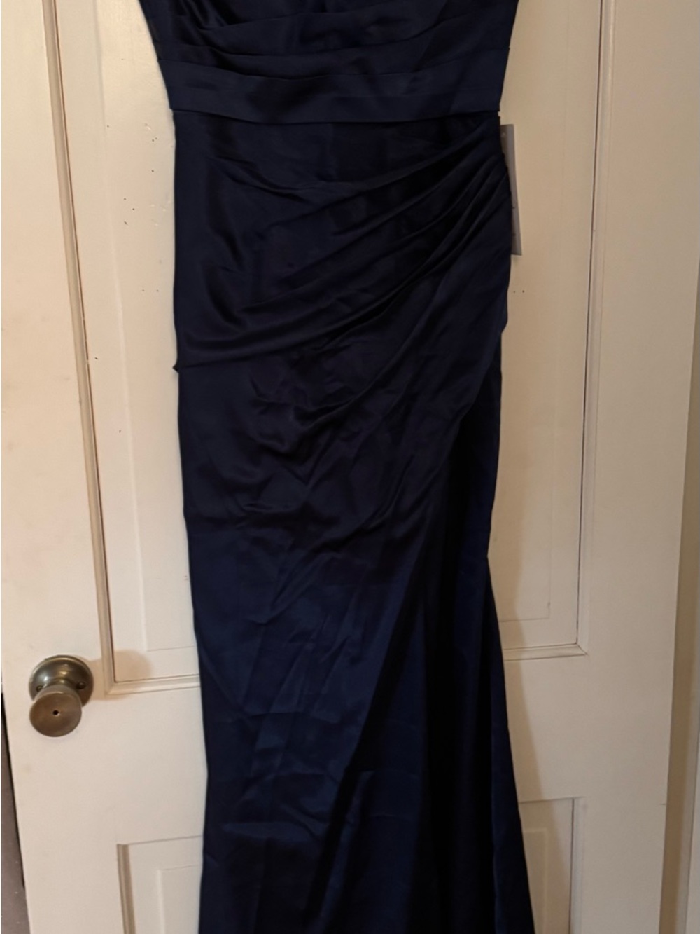 Navy Blue Ruched Maxi Skirt - Women's Evening Skirt